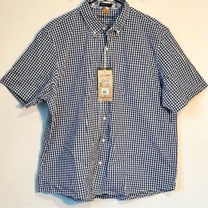 NWT Tailor Vintage Men's Navy and White Checkered Short Sleeve Shirt - Size: XXL